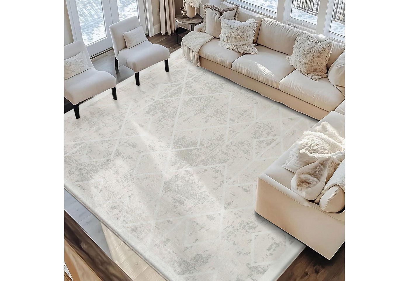 LuxusKollektion Designteppich Teppich Wohnzimmer Kurzflor 200 x 300 cm Rechteckig Elfenbeinweiß Bild 2