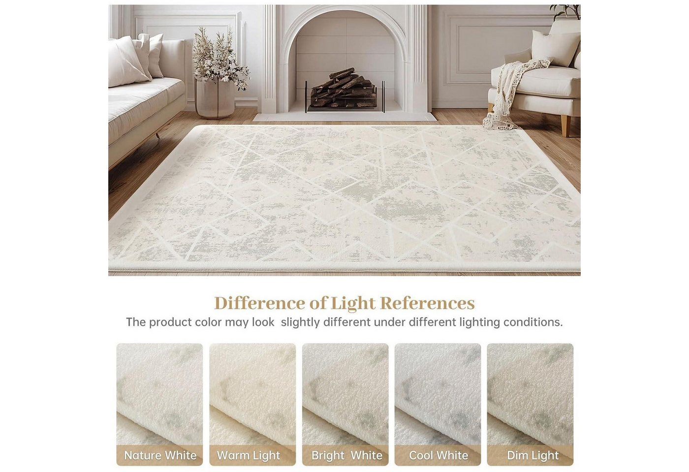 LuxusKollektion Designteppich Teppich Wohnzimmer Kurzflor 200 x 300 cm Rechteckig Elfenbeinweiß Bild 3