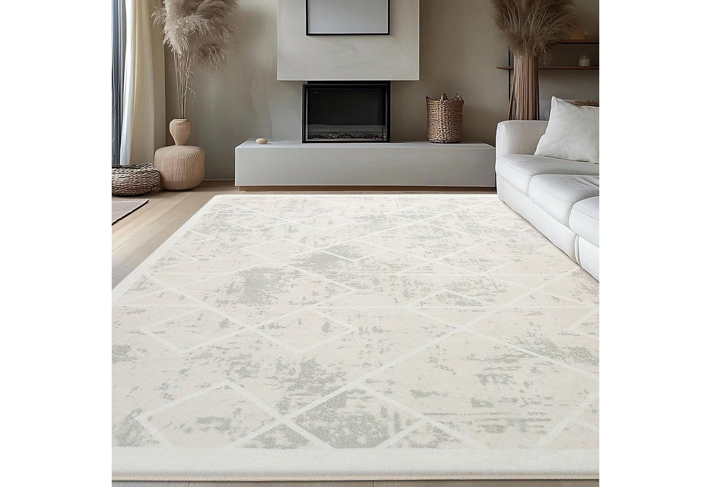 LuxusKollektion Designteppich Teppich Wohnzimmer Kurzflor 200 x 300 cm Rechteckig Elfenbeinweiß Bild 4