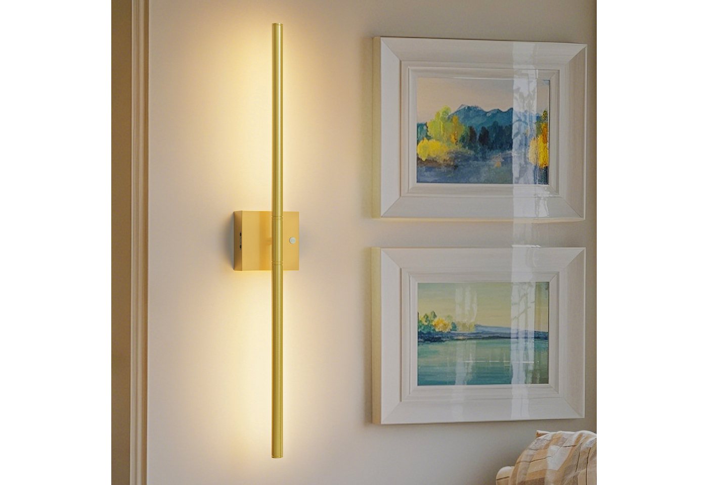 LOHAS-LED Wandleuchte Akku LED Wandleuchte Linear Gold 72 cm, 3 CCT dimmbar, Nachtlicht / Timer / Helligkeit anpassen / Bewegungssensor, LED fest integriert, Warmweiß, Tagesweiß, Kaltweiß, Touch & Fernbedienung, 10000mAh Batterie mit Sensor Bild 3