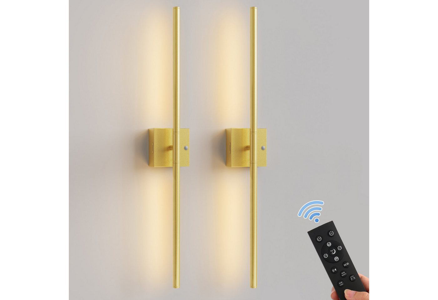LOHAS-LED Wandleuchte Akku LED Wandleuchte Linear Gold 72 cm, 3 CCT dimmbar, Nachtlicht / Timer / Helligkeit anpassen / Bewegungssensor, LED fest integriert, Warmweiß, Tagesweiß, Kaltweiß, Touch & Fernbedienung, 10000mAh Batterie mit Sensor Bild 5