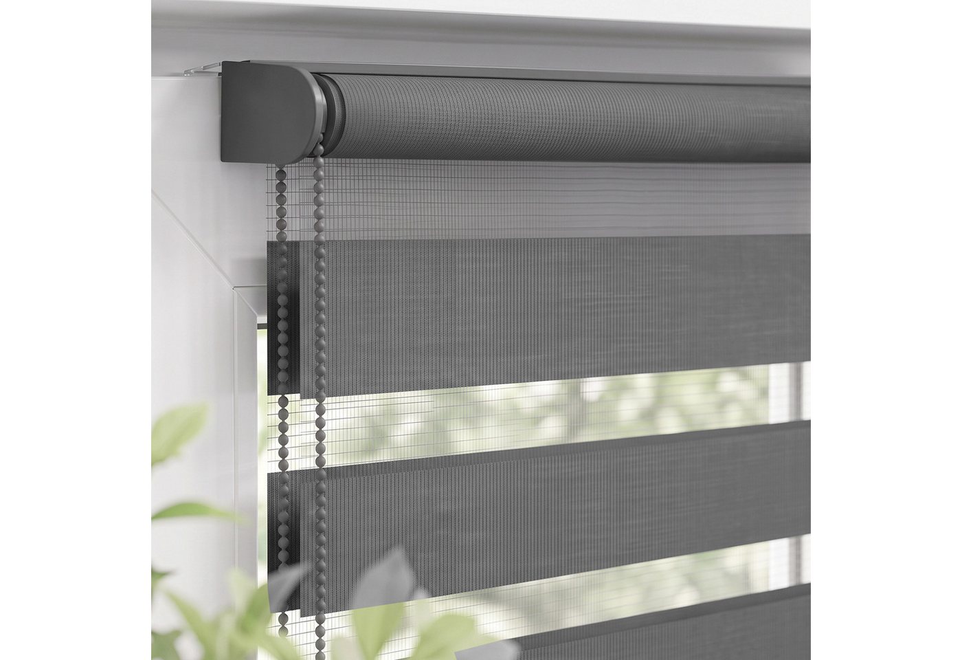 Doppelrollo Duo Rollo Klemmfix ohne Bohren freihängend Lichtschutz für Fenster, Salcar, Grau 40x130cm, Klemmträger blickdicht Jalousie Seitenzugrollo für Tür Bild 2