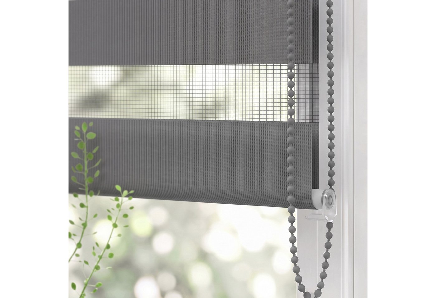Doppelrollo Duo Rollo Klemmfix ohne Bohren freihängend Lichtschutz für Fenster, Salcar, Grau 40x130cm, Klemmträger blickdicht Jalousie Seitenzugrollo für Tür Bild 3