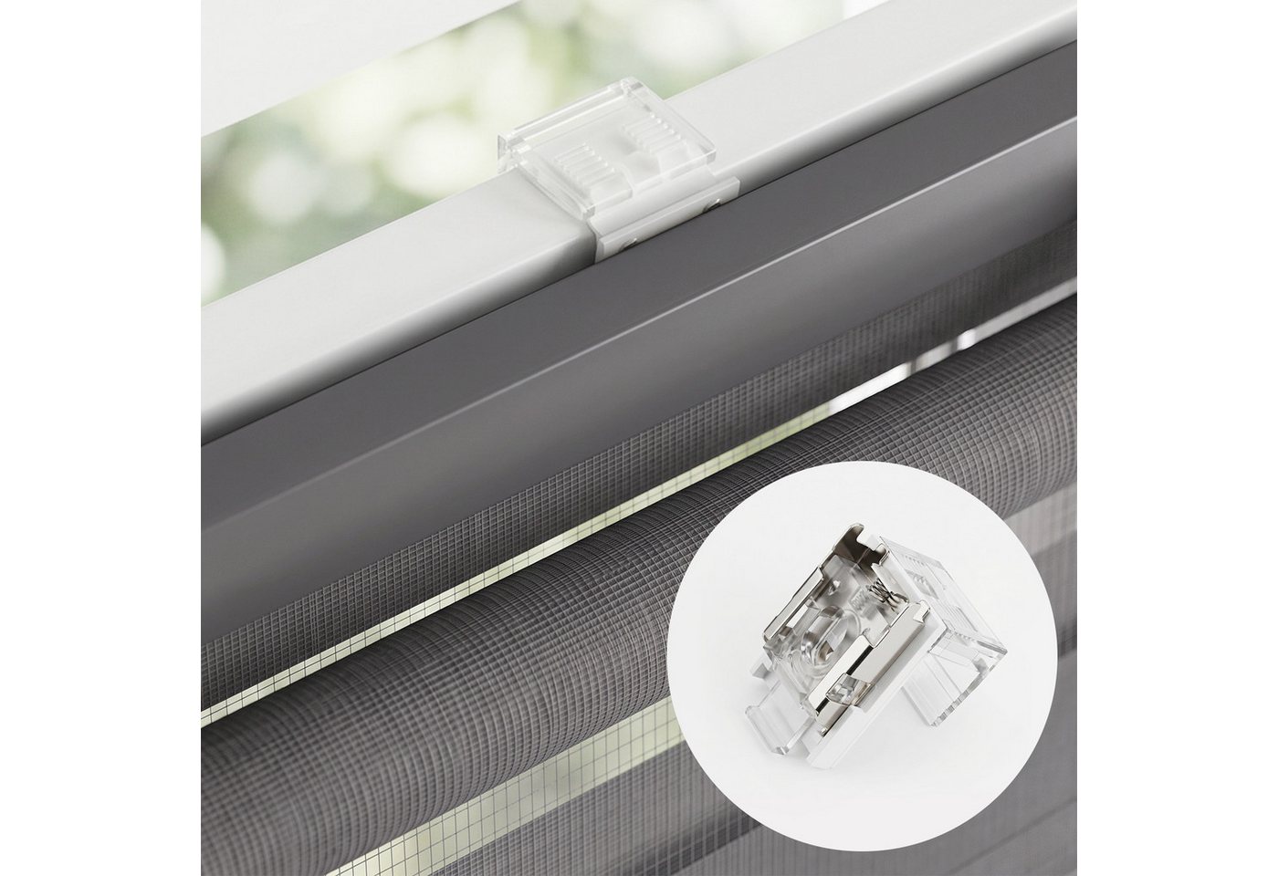 Doppelrollo Duo Rollo Klemmfix ohne Bohren freihängend Lichtschutz für Fenster, Salcar, Grau 40x130cm, Klemmträger blickdicht Jalousie Seitenzugrollo für Tür Bild 4