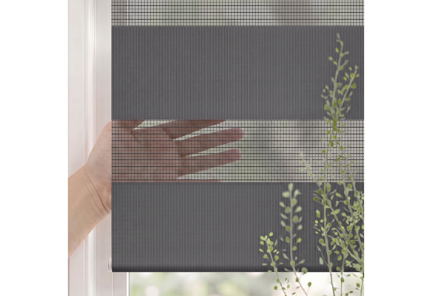 Doppelrollo Duo Rollo Klemmfix ohne Bohren freihängend Lichtschutz für Fenster, Salcar, Grau 40x130cm, Klemmträger blickdicht Jalousie Seitenzugrollo für Tür Bild 5