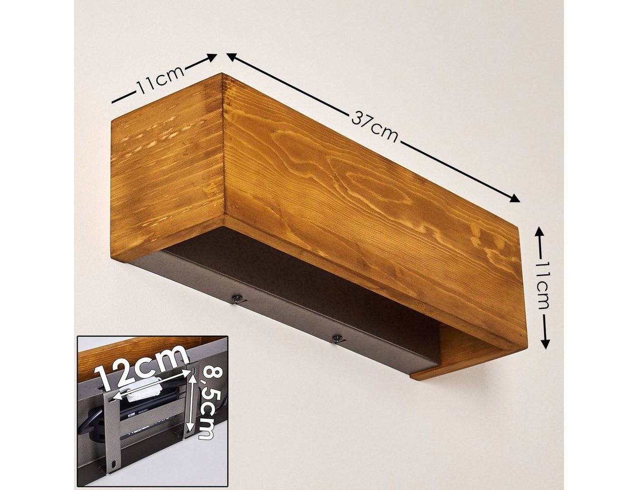 hofstein Wandleuchte »Volano« LED Wandlampe dimmbare aus Holz/Metall in Braun/Grau, 3000 Kelvin, 13, 5 Watt, 1800 Lumen, längliche Innen. Up&Down Effekt an der Wand Bild 3