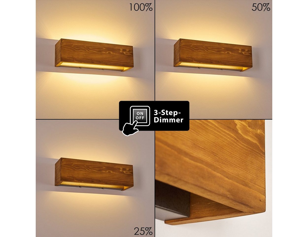 hofstein Wandleuchte »Volano« LED Wandlampe dimmbare aus Holz/Metall in Braun/Grau, 3000 Kelvin, 13, 5 Watt, 1800 Lumen, längliche Innen. Up&Down Effekt an der Wand Bild 4