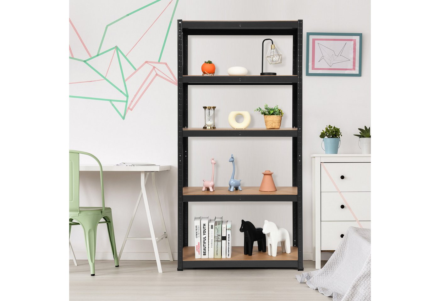COSTWAY Schwerlastregal, 5 Ebenen, bis 175kg pro Ebenen 180x90x40cm Schwarz