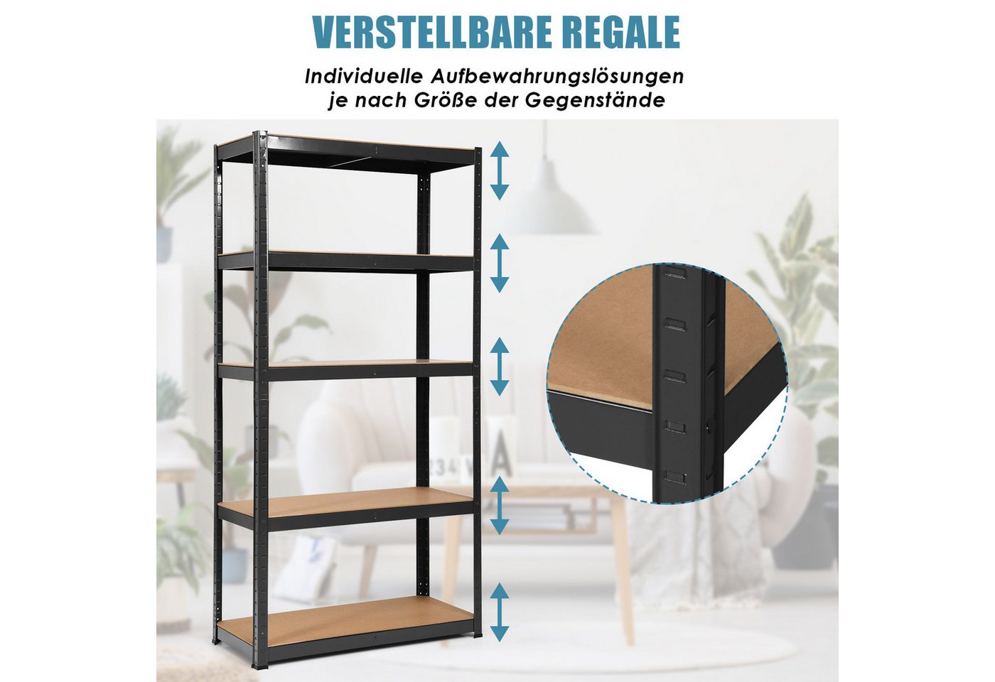 COSTWAY Schwerlastregal, 5 Ebenen, bis 175kg pro Ebenen 180x90x40cm Schwarz Bild 5