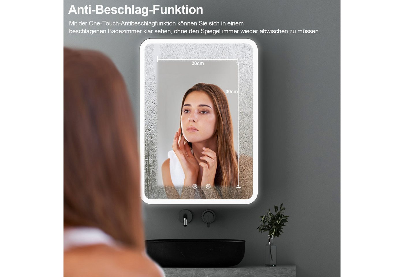 WDWRITTI Spiegelschrank mit beleuchtung 3Lichtmodi Dimmbar Badezimmerspiegelschrank LED 50x70 (LED Wandschrank Hängeschrank Schwarz 1 türig, Speicherfunktion, Doppelseitiger Spiegel) Soft-Close-Funktion, IP44, mit Netzstecker Bild 3