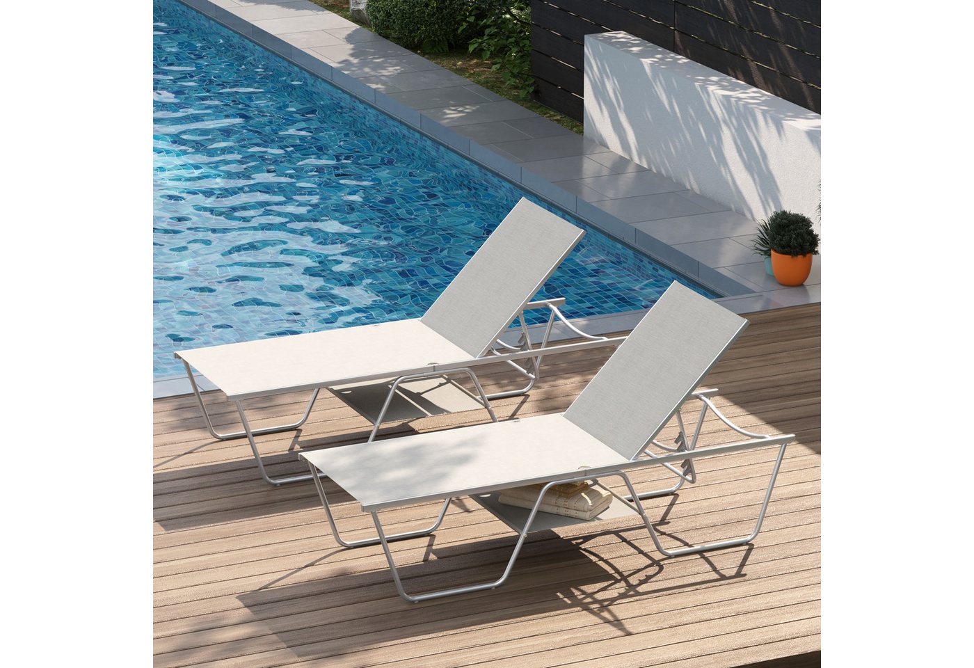 PHI VILLA Gartenliege, Freizeitliege für den Außenbereich mit 5-fach verstellbarer Rückenlehne, 2 St., 198,5 × 69 × 45 cm wetterfester Liegestuhl, Geeignet für Gärten, Balkone und Terrassen