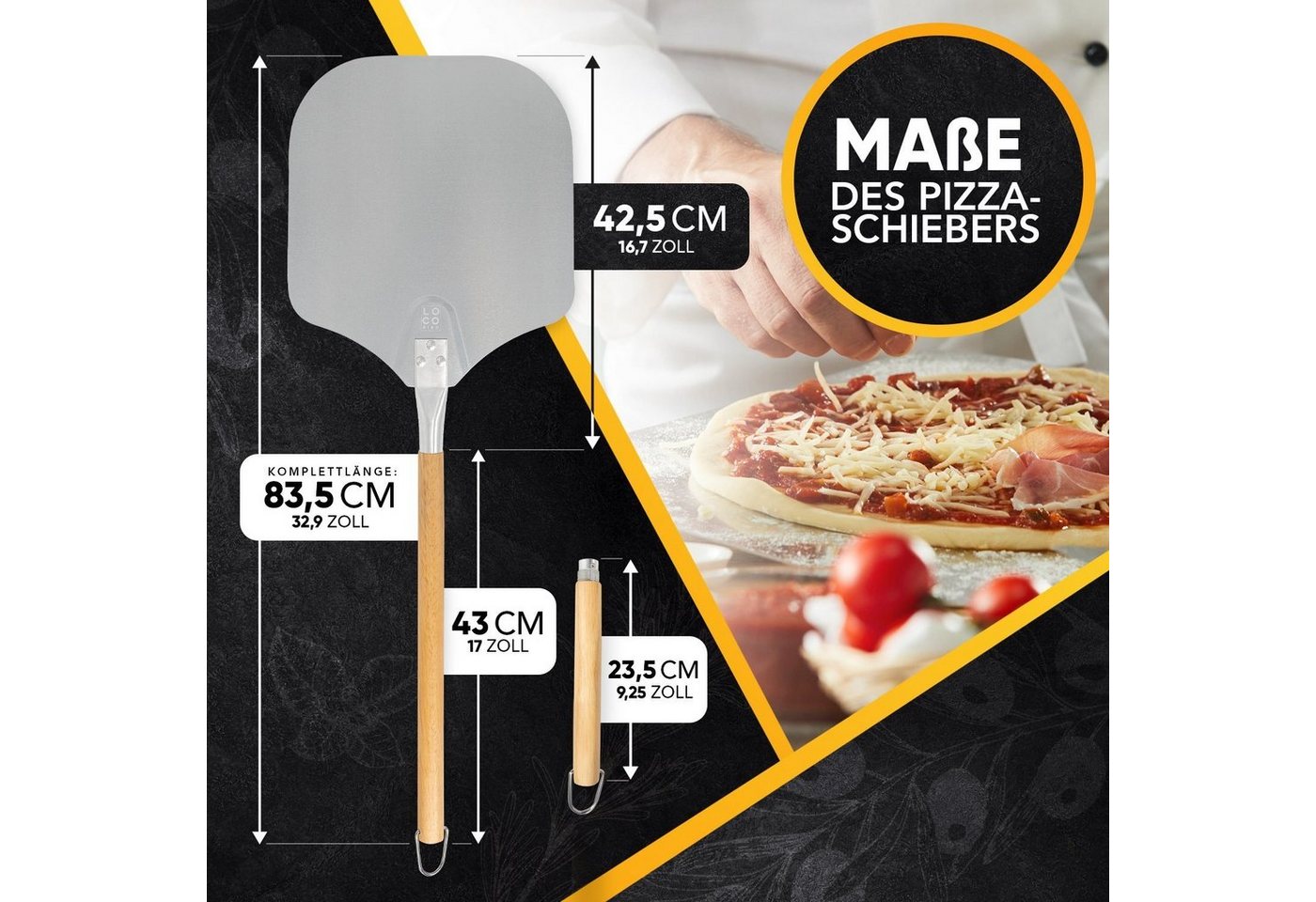 Sidorenko Pizzaschieber aus rostfreiem Aluminium, Pizzaheber mit abgerundeten Kanten Bild 4