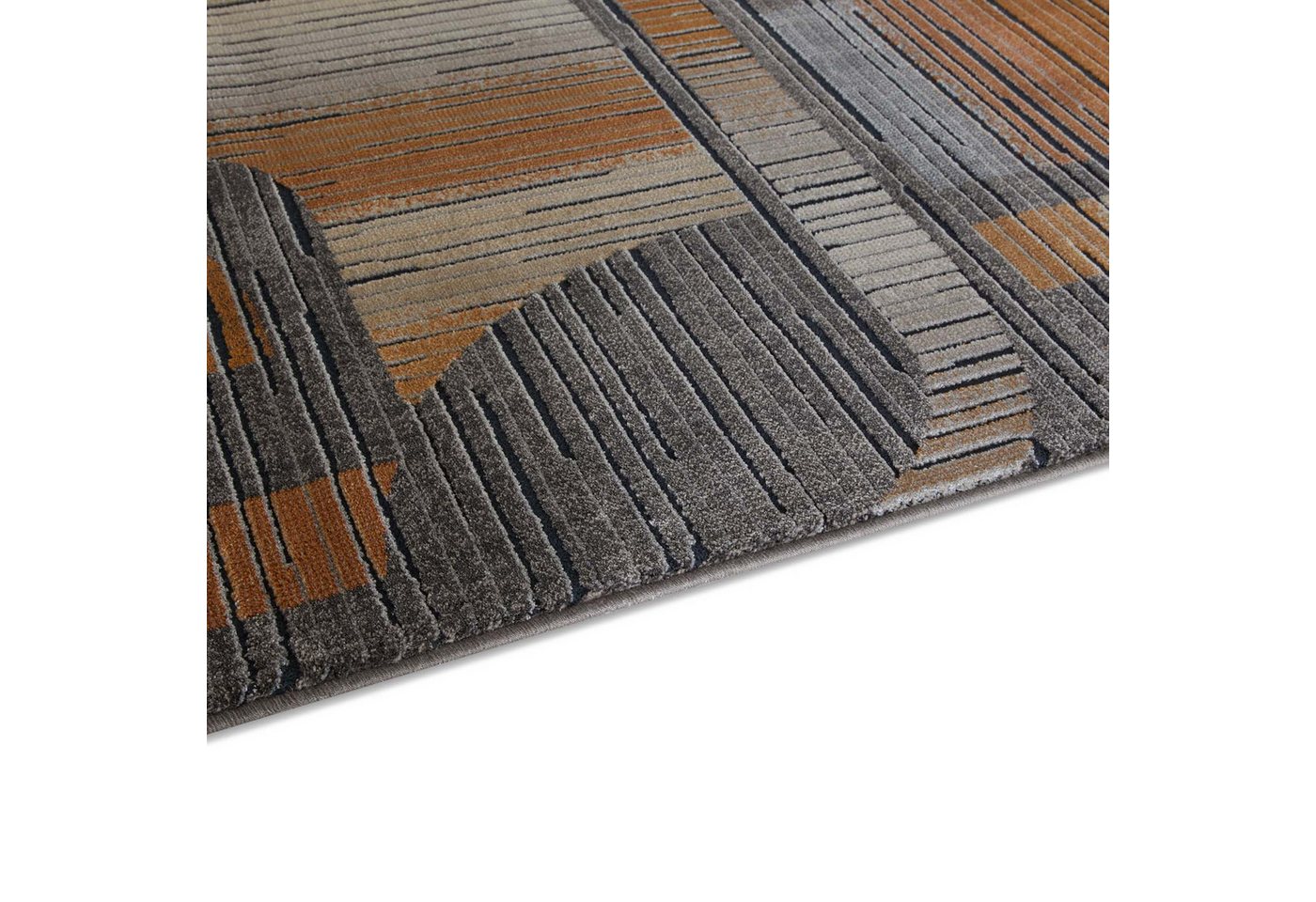 TaraCarpet Teppich Tara Carpet Futuro 70ten, rechteckig, Höhe: 14 mm, Retro Teppich in anthrazit und orange elegant hoch tief 3D 133x195
