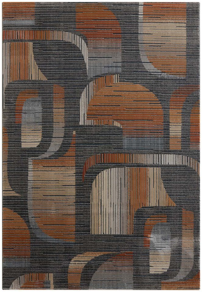 TaraCarpet Teppich Tara Carpet Futuro 70ten, rechteckig, Höhe: 14 mm, Retro Teppich in anthrazit und orange elegant hoch tief 3D 133x195 Bild 2