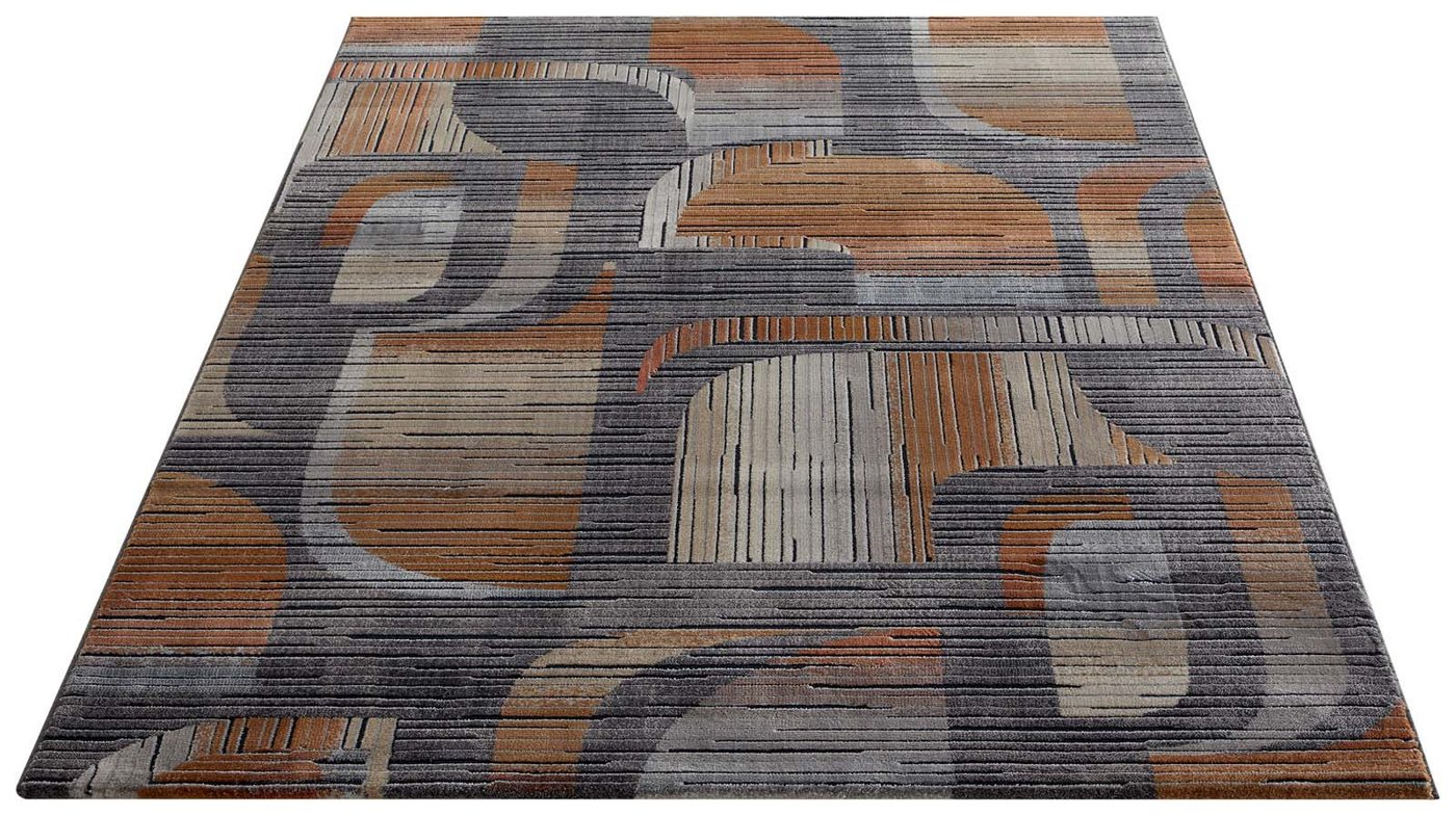 TaraCarpet Teppich Tara Carpet Futuro 70ten, rechteckig, Höhe: 14 mm, Retro Teppich in anthrazit und orange elegant hoch tief 3D 133x195 Bild 3