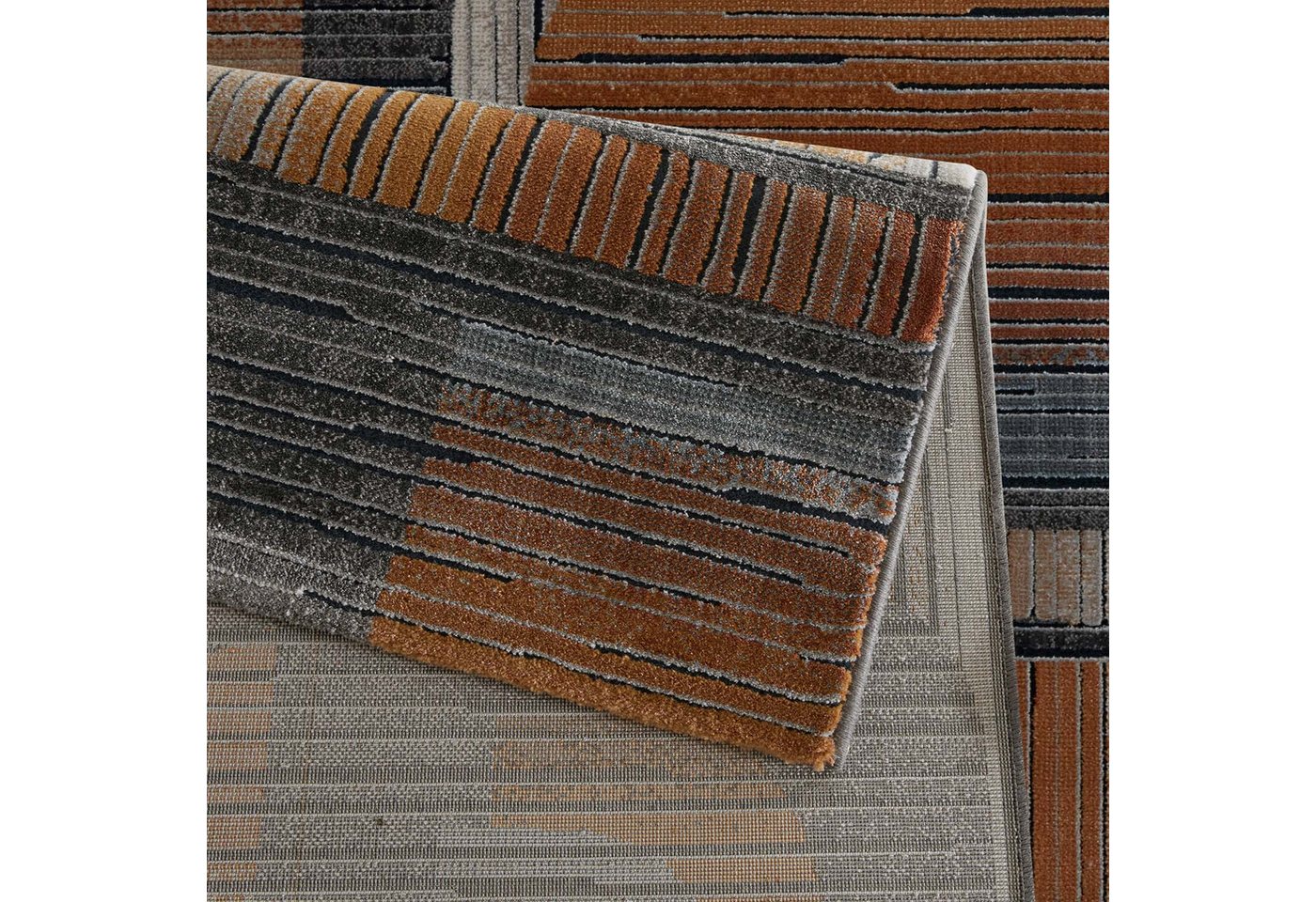 TaraCarpet Teppich Tara Carpet Futuro 70ten, rechteckig, Höhe: 14 mm, Retro Teppich in anthrazit und orange elegant hoch tief 3D 133x195 Bild 4