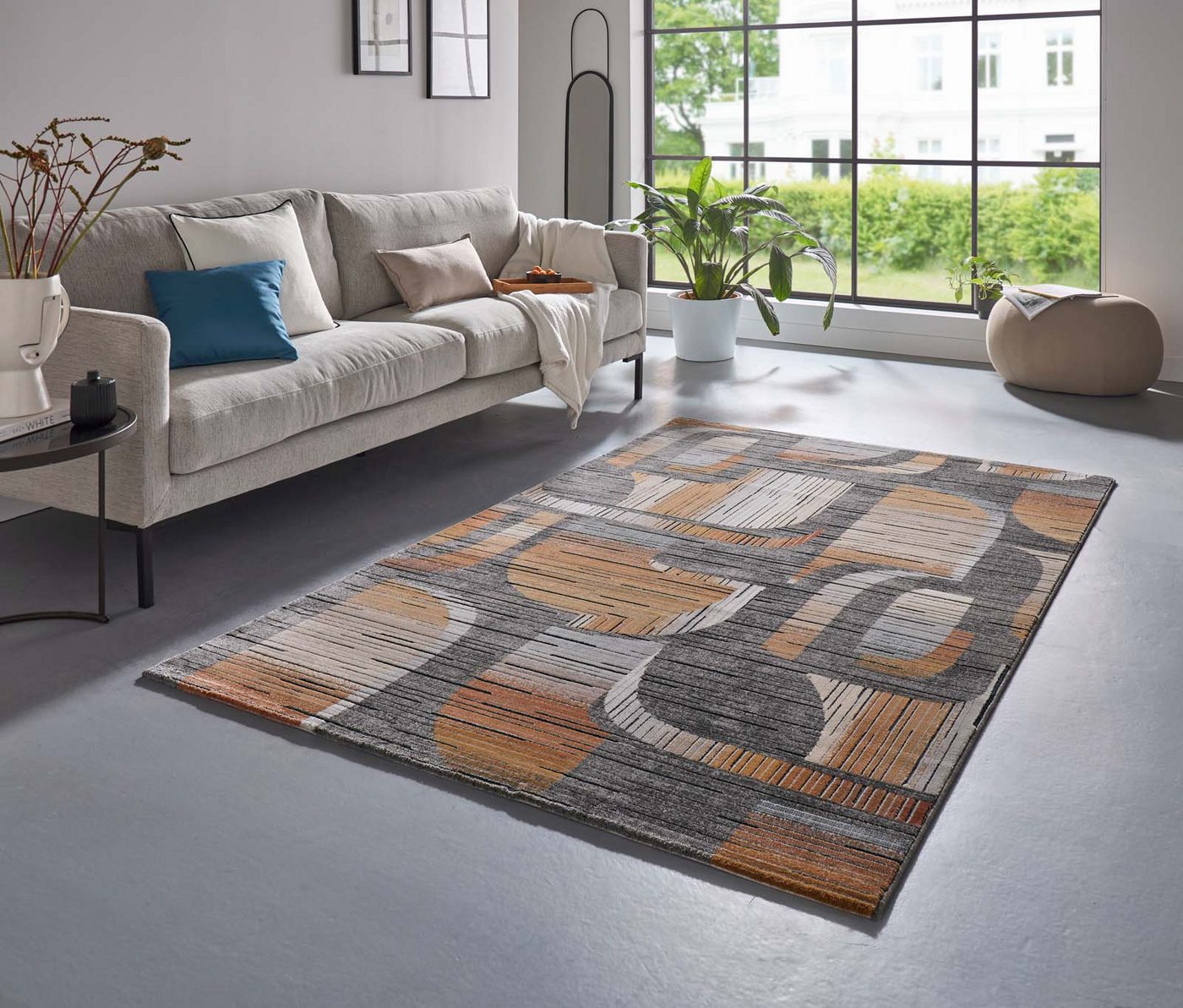 TaraCarpet Teppich Tara Carpet Futuro 70ten, rechteckig, Höhe: 14 mm, Retro Teppich in anthrazit und orange elegant hoch tief 3D 133x195 Bild 5