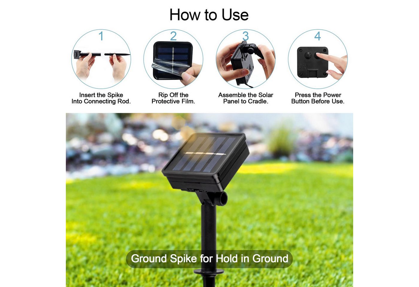 POPOLIC LED Solarleuchte Solar-Lichterkette für den Garten, wasserdicht, solarbetrieben, 12 Meter, 8 Modi, 100 LEDs, Außen-Lichterkette für Hochzeiten, Partys, Weihnachten.