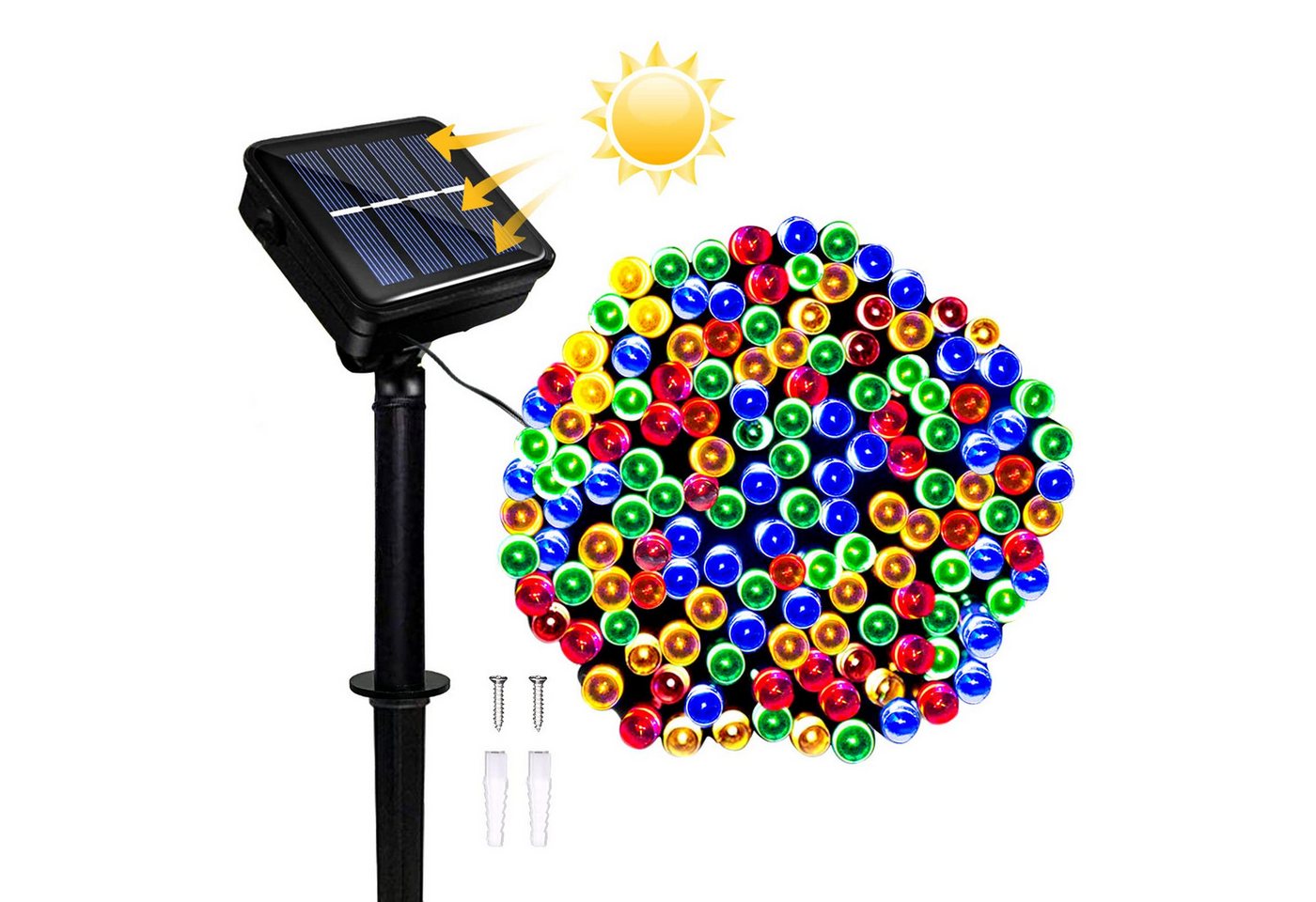 POPOLIC LED Solarleuchte Solar-Lichterkette für den Garten, wasserdicht, solarbetrieben, 12 Meter, 8 Modi, 100 LEDs, Außen-Lichterkette für Hochzeiten, Partys, Weihnachten. Bild 2