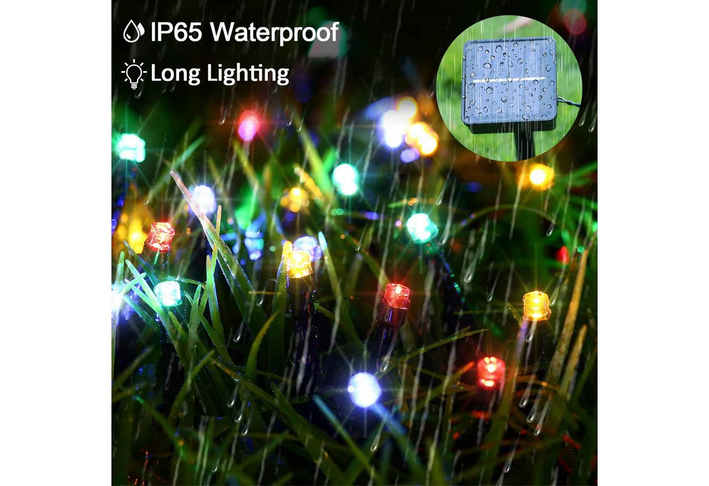 POPOLIC LED Solarleuchte Solar-Lichterkette für den Garten, wasserdicht, solarbetrieben, 12 Meter, 8 Modi, 100 LEDs, Außen-Lichterkette für Hochzeiten, Partys, Weihnachten. Bild 3