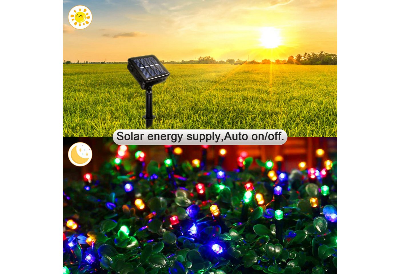 POPOLIC LED Solarleuchte Solar-Lichterkette für den Garten, wasserdicht, solarbetrieben, 12 Meter, 8 Modi, 100 LEDs, Außen-Lichterkette für Hochzeiten, Partys, Weihnachten. Bild 4