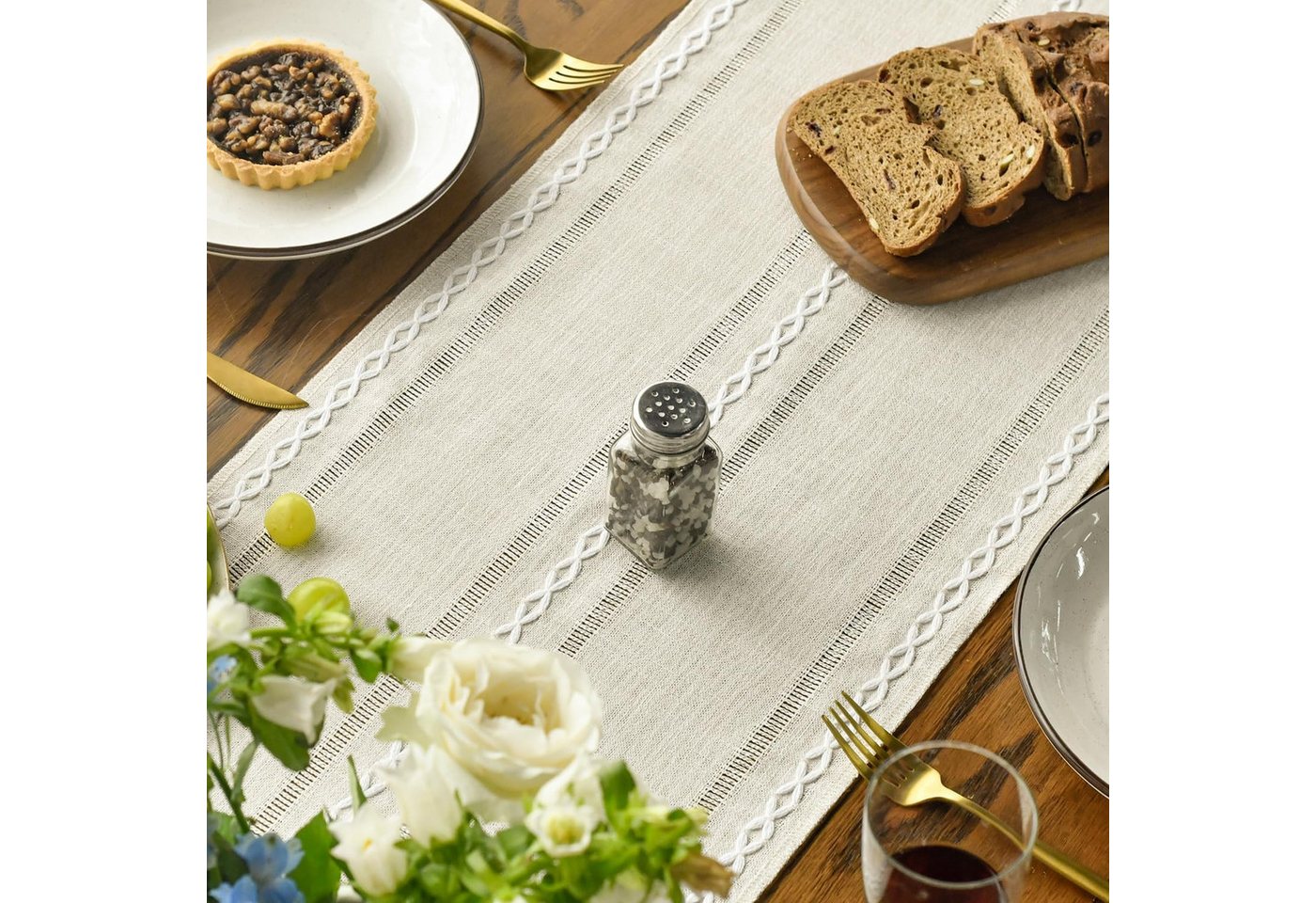 FOUORTUNATE-BEE Tischläufer Mode Boho Creme Landhausstil Quasten Tischläufer (Waschbar Tisch Dekoration, Party Geburtstag Valentinstag Hochzeit Dekor) Bild 3
