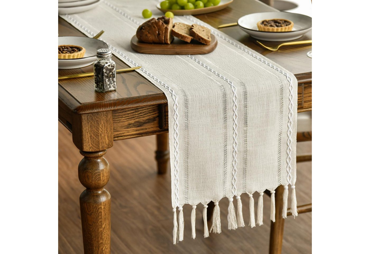 FOUORTUNATE-BEE Tischläufer Mode Boho Creme Landhausstil Quasten Tischläufer (Waschbar Tisch Dekoration, Party Geburtstag Valentinstag Hochzeit Dekor) Bild 4