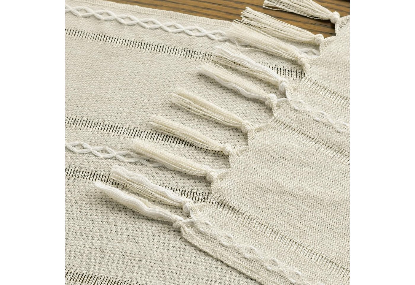 FOUORTUNATE-BEE Tischläufer Mode Boho Creme Landhausstil Quasten Tischläufer (Waschbar Tisch Dekoration, Party Geburtstag Valentinstag Hochzeit Dekor) Bild 5
