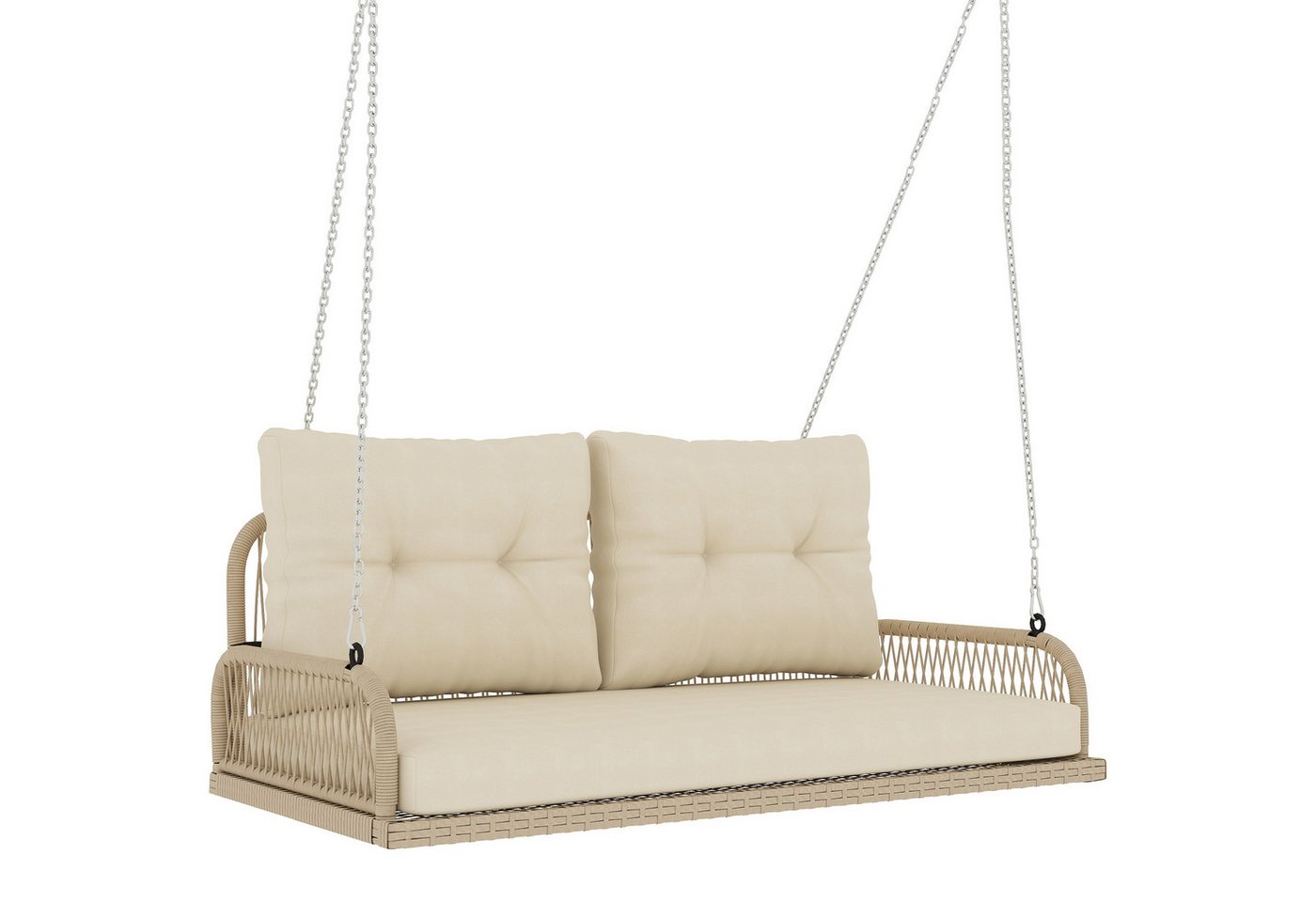 Outsunny Hollywoodschaukel mit Kissen, Ketten, bis 240 kg belastbar, 2-Sitzer, Schaukeln, Rattan Gartenschaukel, 1 tlg., 2-Sitzer Hängebank, für Garten, Balkon, 115 x 66 x 44 cm, Beige Bild 5