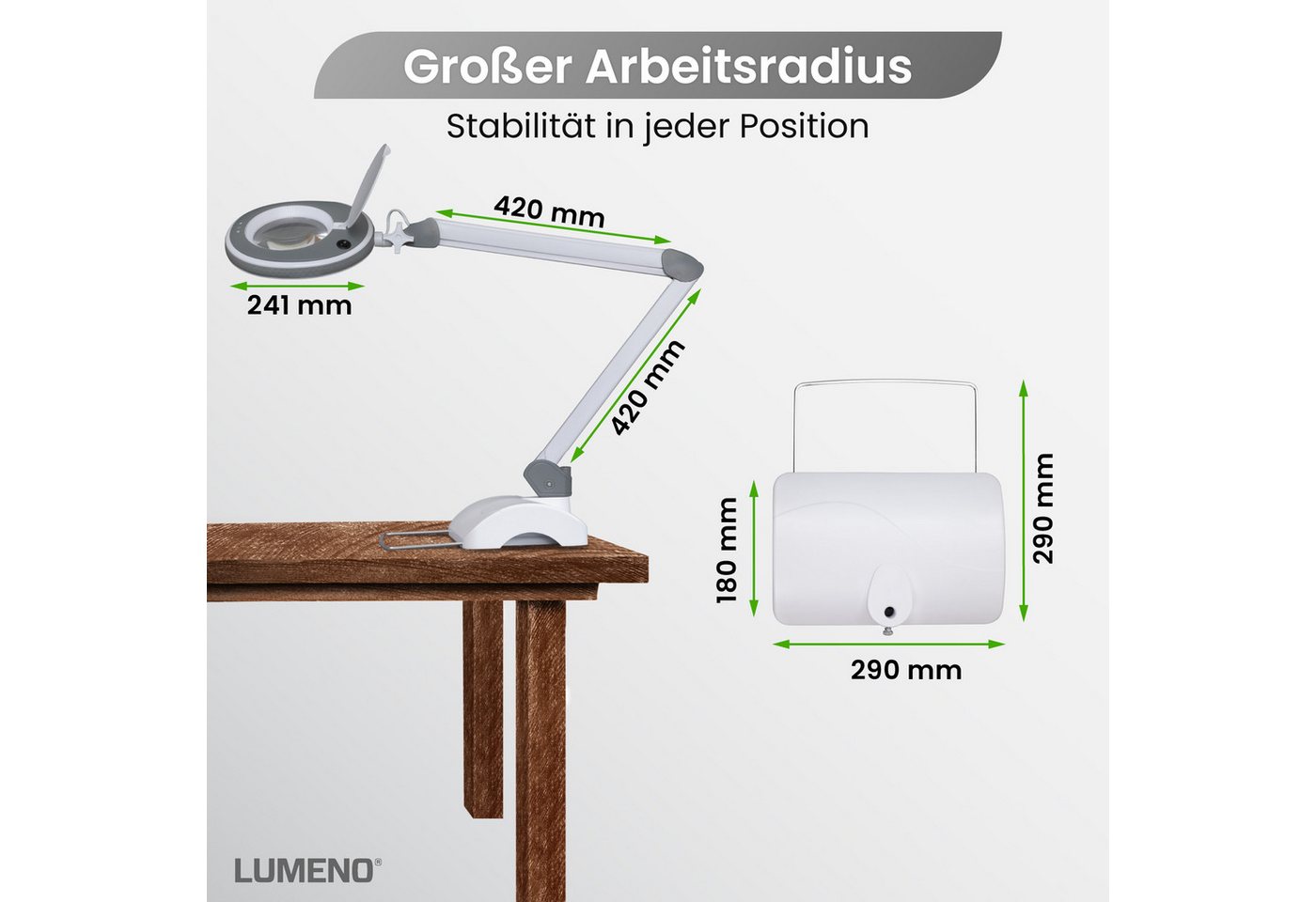 Lumeno Lupenlampe 821X LED dimmbare Lupenlampe mit kristallklarer 127mm Linse, LED fest integriert, Kaltweiß, 6500 K Bild 4