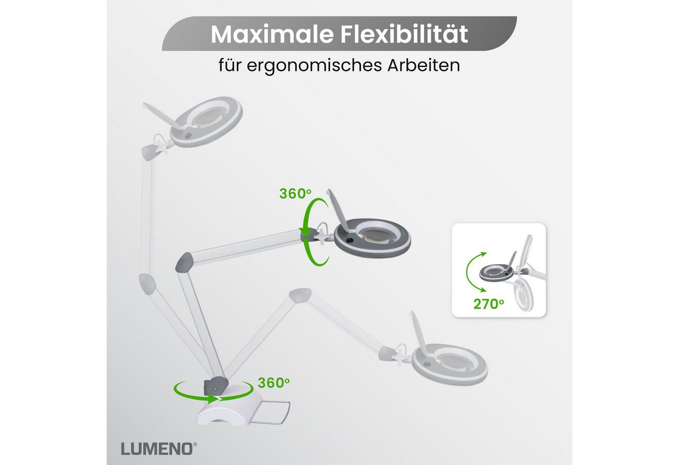 Lumeno Lupenlampe 821X LED dimmbare Lupenlampe mit kristallklarer 127mm Linse, LED fest integriert, Kaltweiß, 6500 K Bild 5