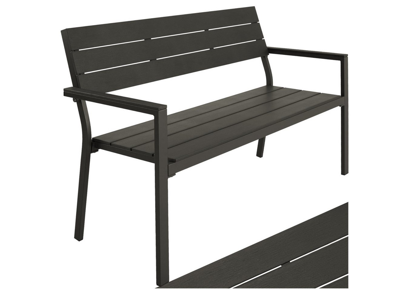 tectake Gartenbank Aluminium-Outdoor-Sitzbank, Maße: 128 x 59 x 88 cm, 2-Sitzer (Parkbank Line, in dunkelgrau), Wetterbeständig, Holzoptik, mit einer Belastbarkeit von 250 kg Bild 5