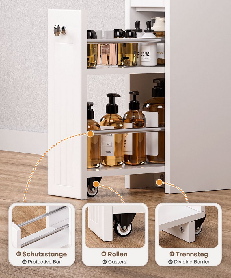Yorbay Badkommode Badezimmerschrank Toilettenschrank, mit Schubladen für schmale Nischen, 18x40x70 cm