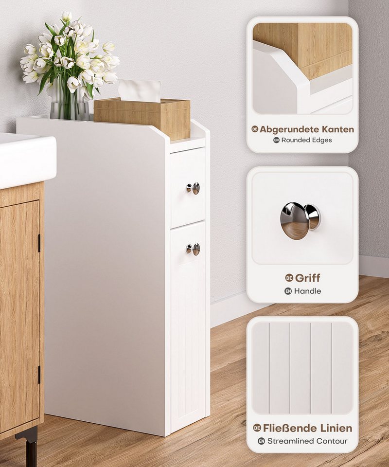 Yorbay Badkommode Badezimmerschrank Toilettenschrank, mit Schubladen für schmale Nischen, 18x40x70 cm Bild 2