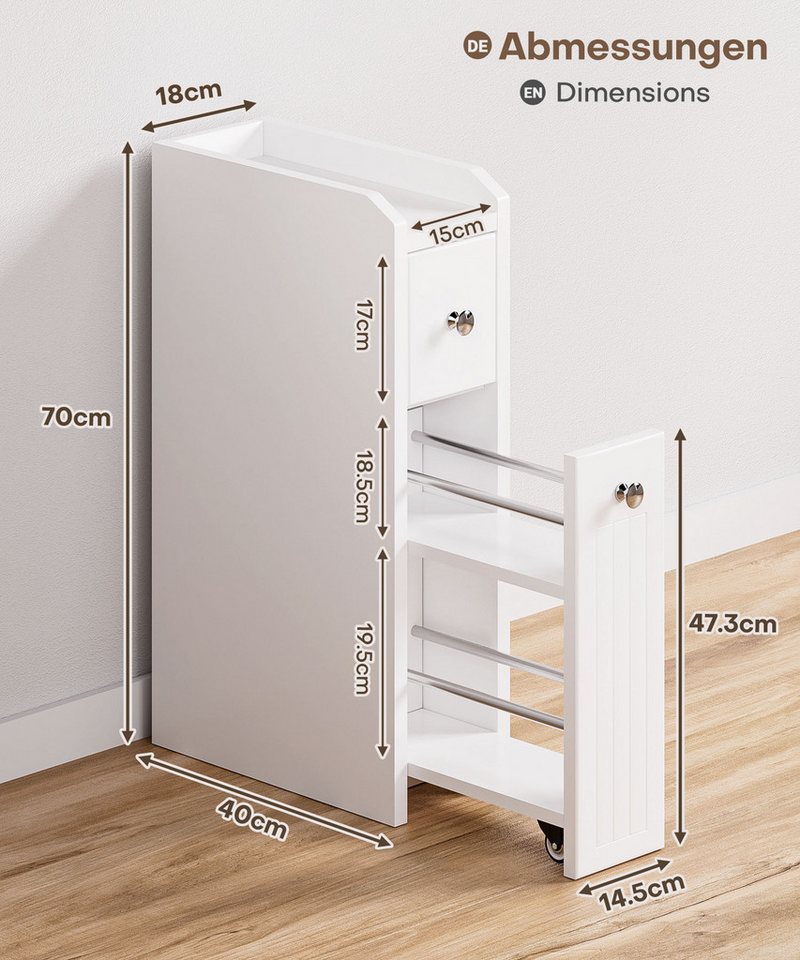 Yorbay Badkommode Badezimmerschrank Toilettenschrank, mit Schubladen für schmale Nischen, 18x40x70 cm Bild 3