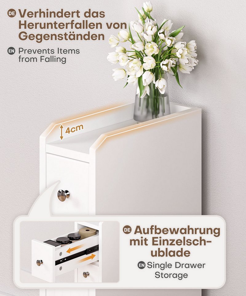 Yorbay Badkommode Badezimmerschrank Toilettenschrank, mit Schubladen für schmale Nischen, 18x40x70 cm Bild 4