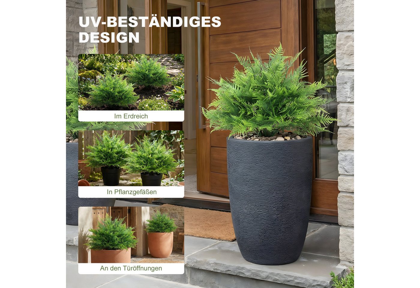 Kunstpflanze Fake Plant Kunstbaum Boston-Farn, HOMCOM, Höhe 60 cm, UV-beständig, 2er Set, Outdoor geeignet