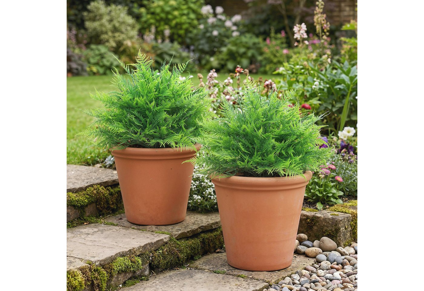 Kunstpflanze Fake Plant Kunstbaum Boston-Farn, HOMCOM, Höhe 60 cm, UV-beständig, 2er Set, Outdoor geeignet Bild 2
