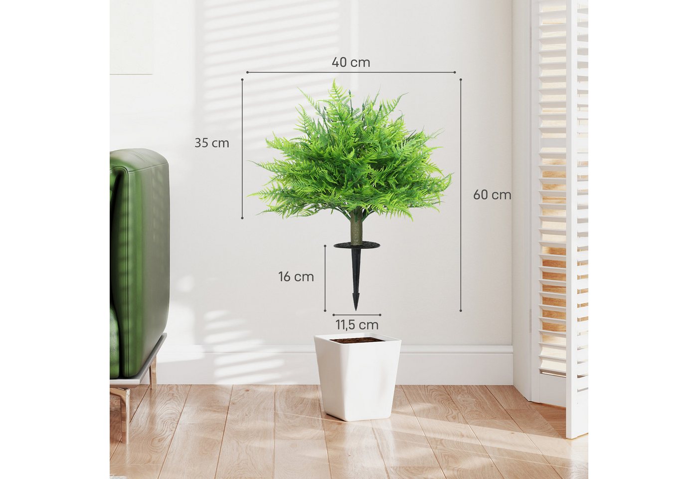 Kunstpflanze Fake Plant Kunstbaum Boston-Farn, HOMCOM, Höhe 60 cm, UV-beständig, 2er Set, Outdoor geeignet Bild 5