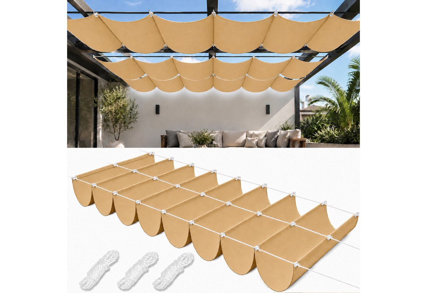 LMaxhome Sonnensegel Einziehbar robust Balkon Sichtschutz UV Schutz wasserfest, Wellen Sonnenschutz mit Ösen für Garten, Terrasse, Pool & Camping Bild 5