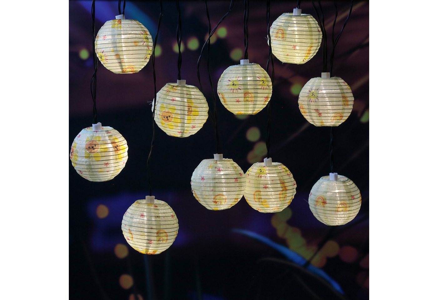 MARELIDA LED-Lichterkette LED Solar Lichterkette SUNNY 10 Lampions Garten Balkon Terrasse 4,5m