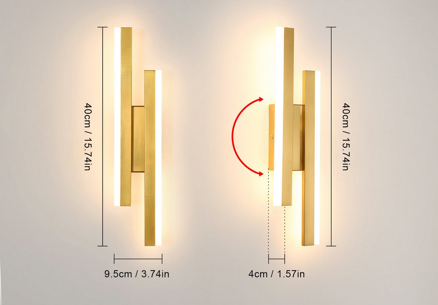Riserva LED Wandstrahler LED Wandleuchte innen Weiß 16W 3 Lichtfarben Modern 40 cm, LED wechselbar, Energiesparend, kein Flimmern, Augenschutzdesign Bild 3