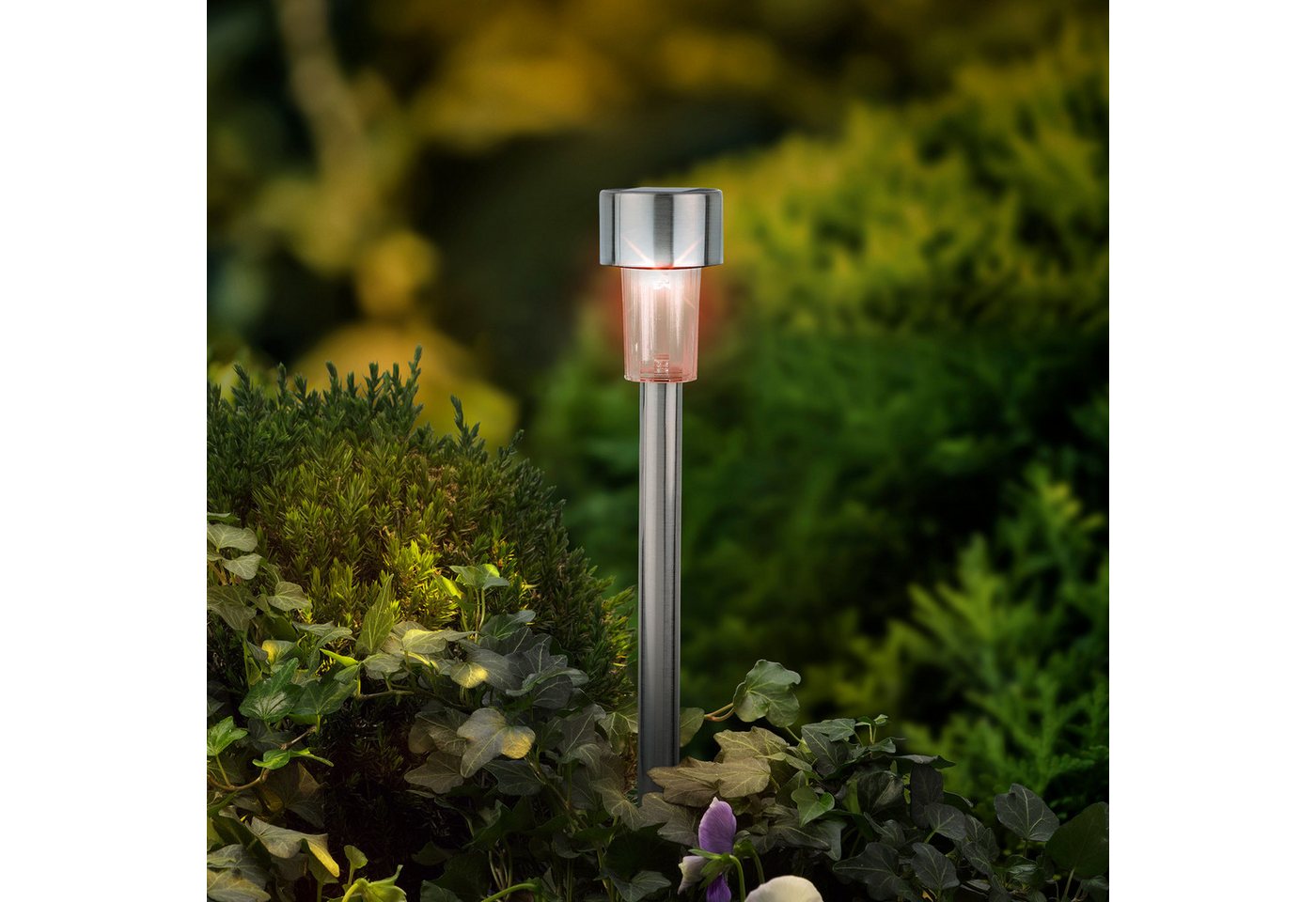 Lumineo LED Solarleuchte, Farbwechsel, warmweiß, LED Solar Außenleuchte 24cm Edelstahl mit Farbwechsel 4er Set Bild 2