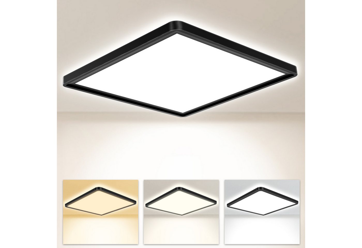POPOLIC LED Deckenleuchte Deckenlampe 3200LM Modern LED Decklit, 3Farben - 3000K/4000K/6000K, Quadrat Flach Modern Schlafzimmer Lampe, IP54 Wasserfest, Ø30cm Bild 5