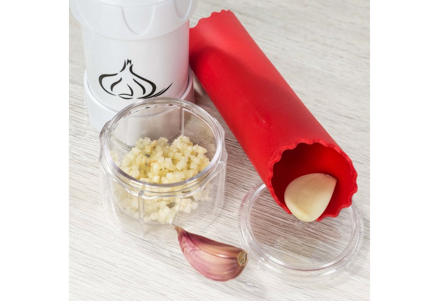 Genius Knoblauchschneider Knoblauch-Schneider G5, Set 2-tlg., weiß, schonendes Schneiden