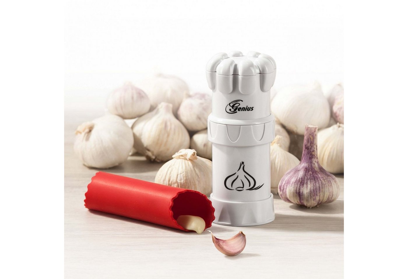Genius Knoblauchschneider Knoblauch-Schneider G5, Set 2-tlg., weiß, schonendes Schneiden Bild 2