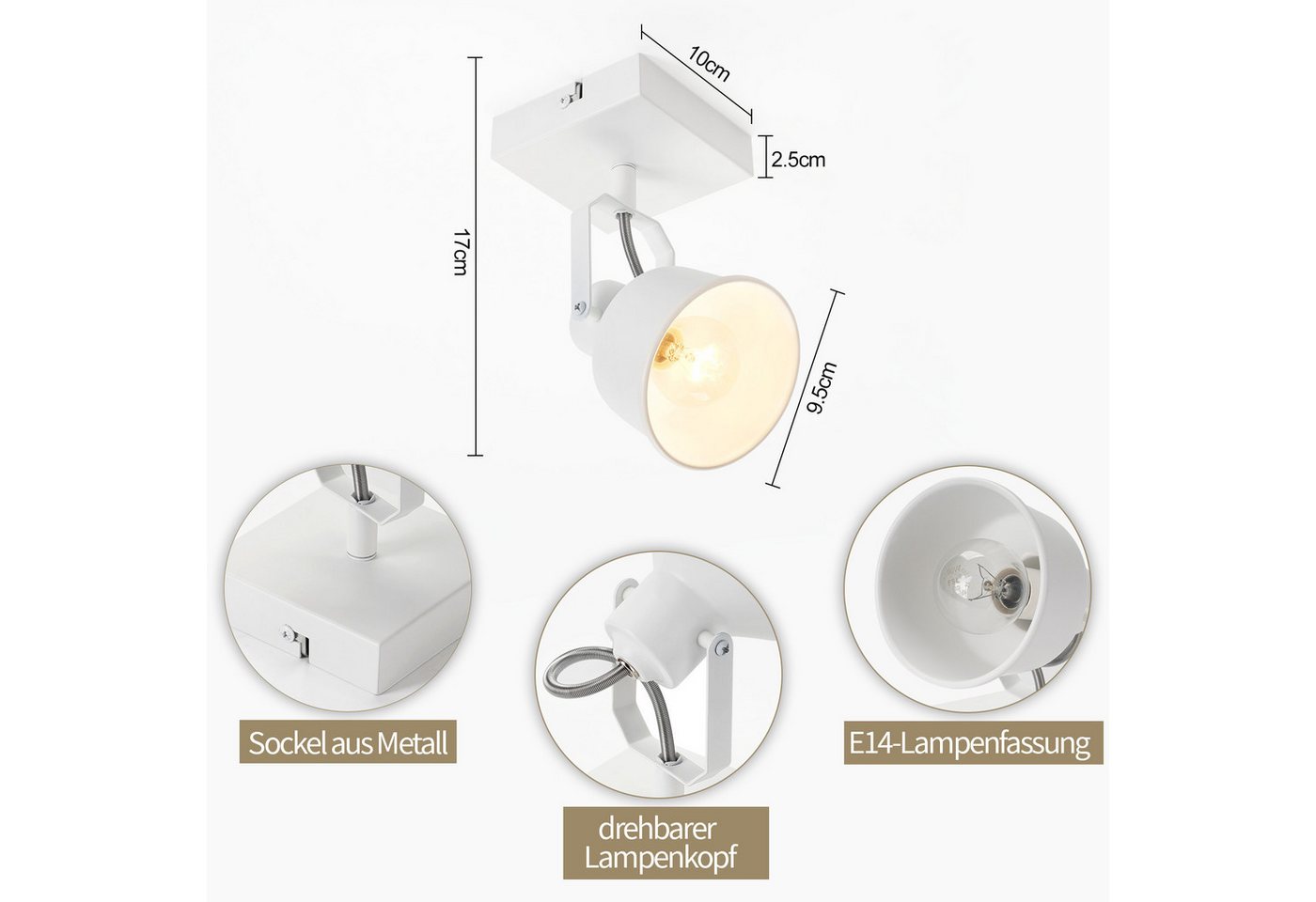 Nettlife Wandstrahler Schwarz Vintage E14 Deckenstrahler Schwenkbar 350° 40W Wandleuchte, Schwenkbar, LED wechselbar, Retro Küchenlampe für Wohnzimmer Schlafzimmer Büro Bild 3
