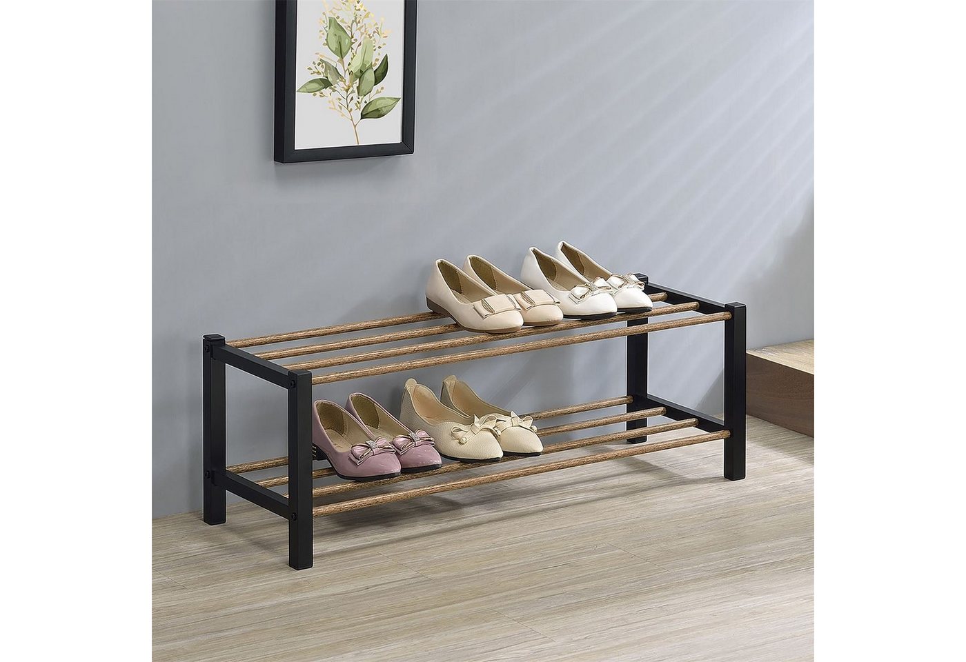 IDIMEX Schuhregal WATERFORD, Schuhregal Schuhablage Aufbewahrung 2 Ablegen schwarz Metall und Holzd Bild 2