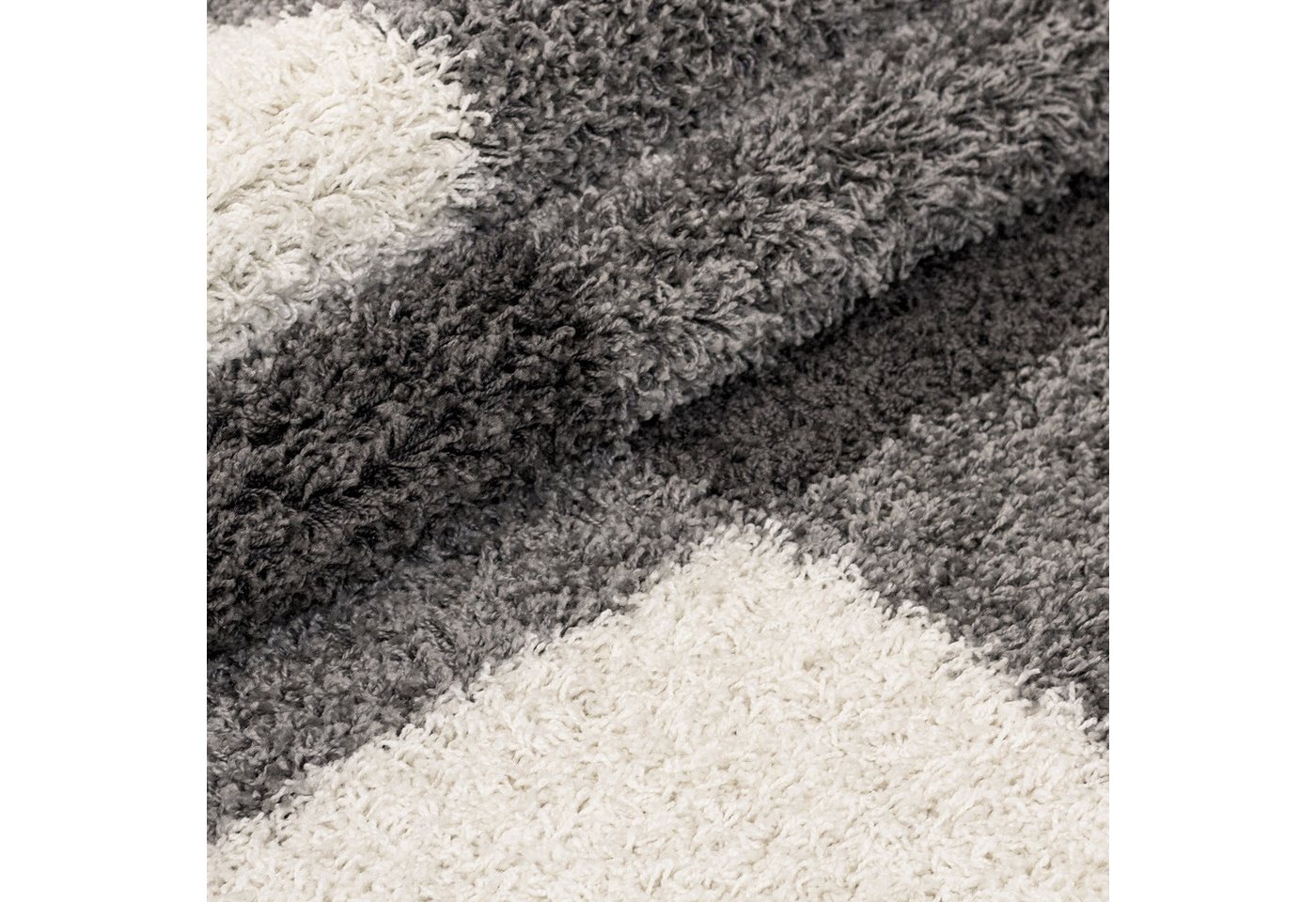 KADIMA DESIGN Teppich WERFEN Shaggy Langflor Wohnzimmer Schlafzimmer Waschbar Kariert, Rund, Höhe: 32 mm, Hellgrau, 80x80 cm, Wohnzimmerteppich Strapazierfähig Waschbar Bild 4