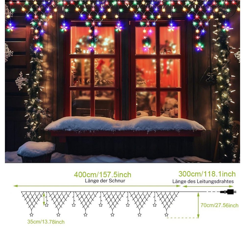 VIVIHEYDAY LED-Lichtervorhang Sterne LED Lichterkette Dekolicht Innen Weihnachten Deko, 8 Beleuchtungsmodi Bild 5
